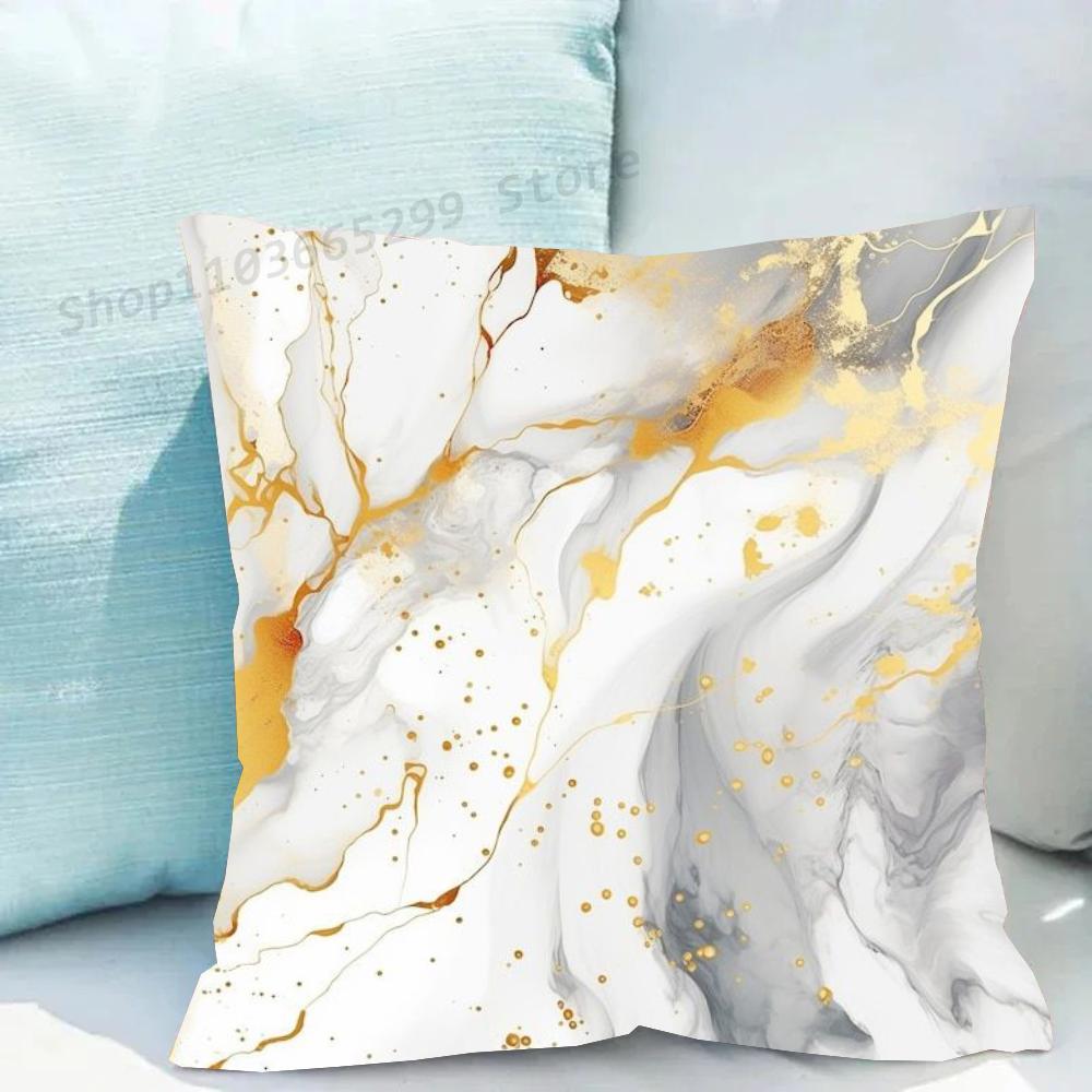 1 Stück Nordic Mode Gold Marmor Kissenbezug Quadratisch Schlafzimmer Sofa Freizeit Komfort Kissen Auto Wohnzimmer Heimdekoration