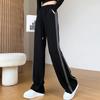 New Arrival Women's Black Side Stripe Patchwork Straight Leg Wide Pants – Trendy, Versatile, and Casual for Spring and Summer