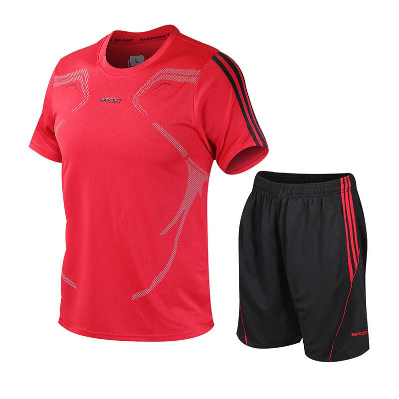 Conjunto Esportivo Masculino de Verão para Basquete Conjunto de Duas Peças Roupas Respiráveis de Secagem Rápida Camiseta de Corrida com Manga Curta e Shorts de Fitness