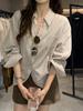 Korean Style V-Neck Lace Patchwork Blouse for Women - Autumn Edition