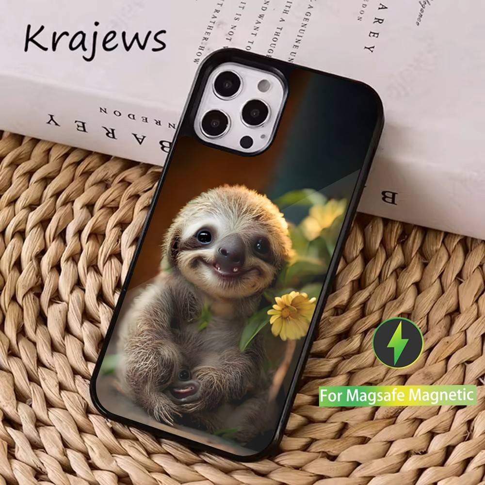 Cute Animal Sloth Case For iPhone 16,15,14,17,13,12,11,Pro,Max,Plus,Mini, Magsafe,Magnetic Wireless Charging Case