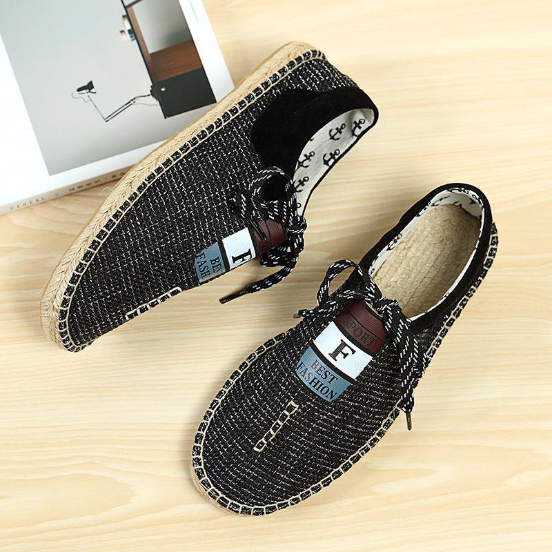 Linen Canvas Shoes Flat-Soled Single Shoes Straw Men'S Shoes Casual Hemp Sole Shoes, One-Pedal Lazy Men'S Shoes Wholesale