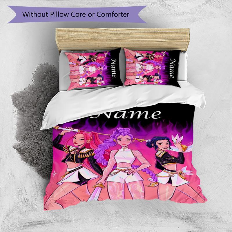 3pcs KPop Demon Hunters4 Cover Set - Personalized Name, HD Printed Bedding with 1 Cover and 2 Pillowcases - Perfect for Home Decor, Easy Care