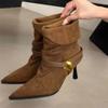 Hot Selling 2025 New Elegant Women Ankle Boots Pointed Toe High Heels Shoes Winter Designer Dress Short Boots Pumps Mujer Botas