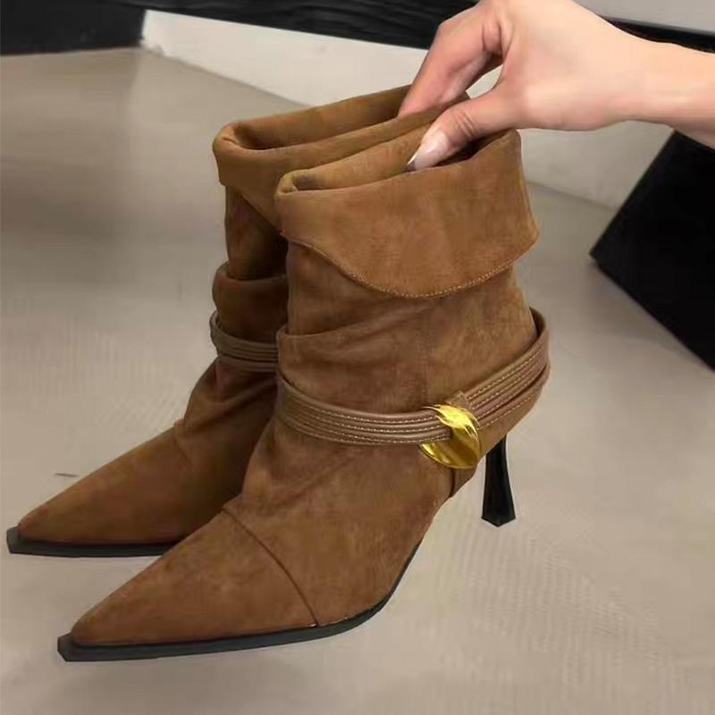 Hot Selling 2025 New Elegant Women Ankle Boots Pointed Toe High Heels Shoes Winter Designer Dress Short Boots Pumps Mujer Botas