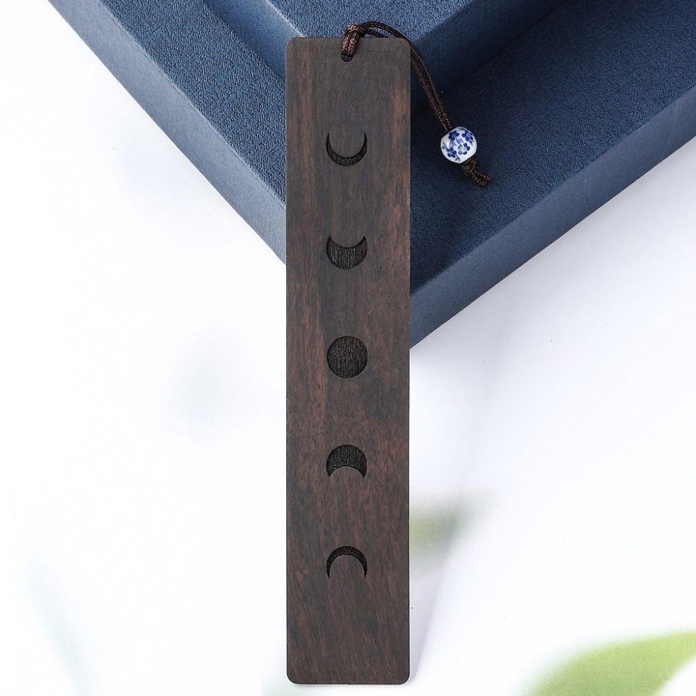 High Quality Chinese Style Bookmark Sandalwood Carving Wooden Book Mark Sun Moon Starry Mountain Book Clip Students Teachers