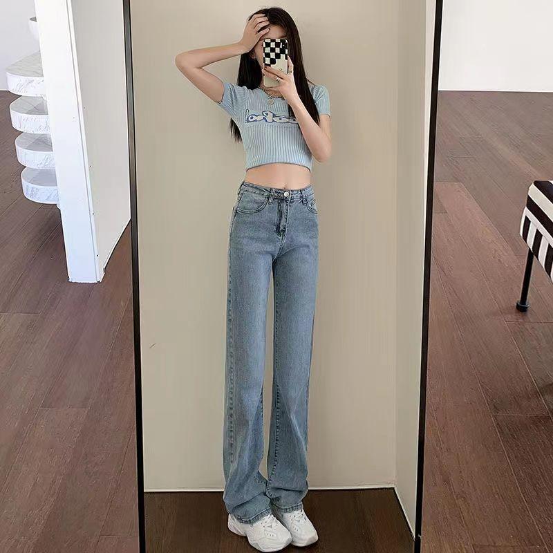 Women's High-Waisted Straight Leg Jeans: Slimming, Body-Shaping, for Petite Frames; Loose, Long-Leg Look, Cropped Student Style.