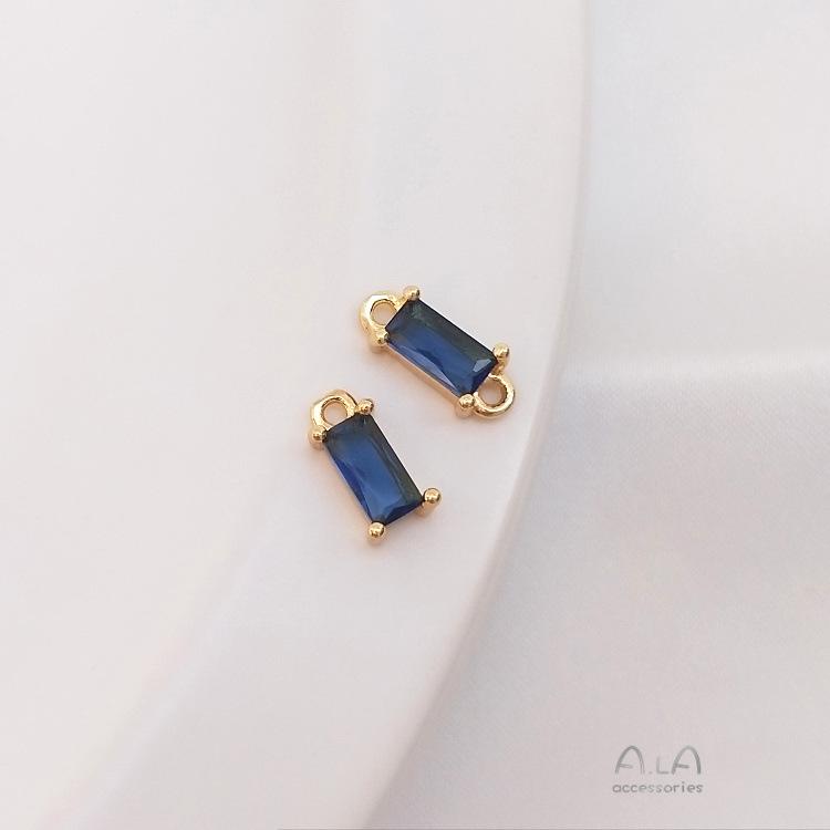 14K Gold Filled Color Preserving Rectangle Zircon Double Pendant, Handmade Charm for DIY Bracelet Jewelry.