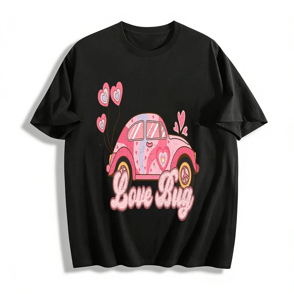 Retro Love Bug Heart Beetle Print Casual Tee For Women Pure cotton T-shirt XXS