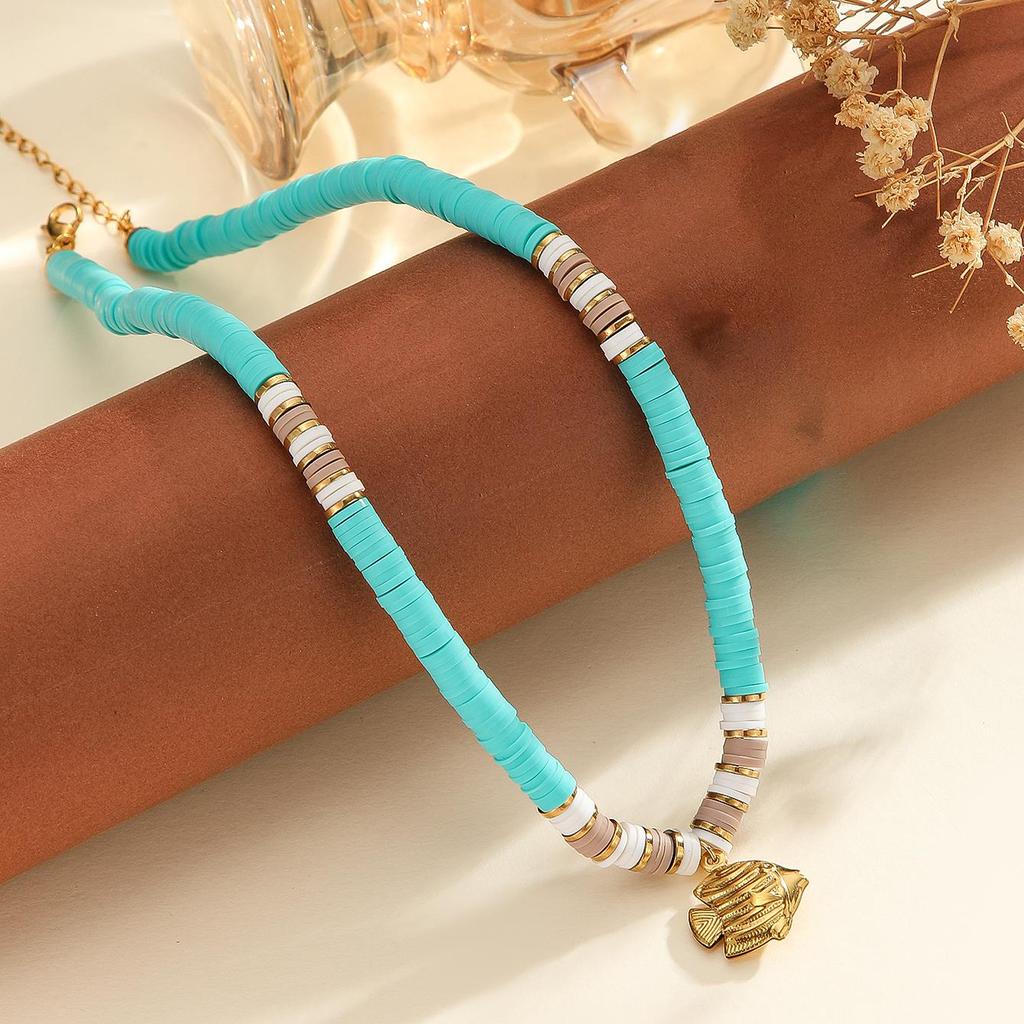 Atoztide Fashion Ocean Series Polymer Clay Necklace Bracelet Jewelry Set for Women Stainless Steel Shell Conch Pendant Set Gift