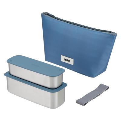 Thermos Bento Box 2 Tier Slim Fresh Lunch Box 635ml Gray Navy DSA-605W GNV