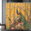 1-Pack Bright Peacock and Floral Print Shower Curtain - Polyester, Machine Washable, Elegant Bathroom Decor for All Seasons