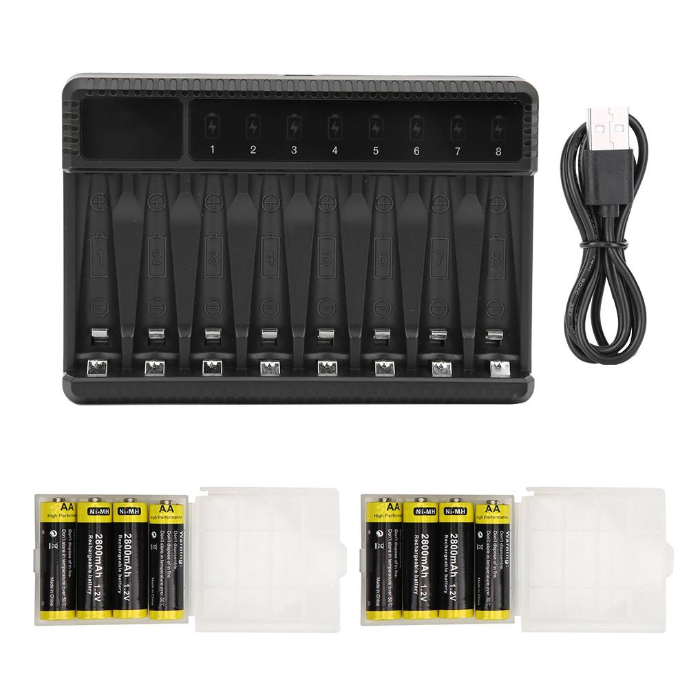 SEIVI Ni MH USB Battery Charger for AA AAA Battery Charge LCD Display Screen Eight Desktop Charger with 8 AAA Battery