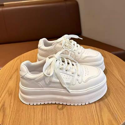 Cowhide Version~ Genuine Leather Thick-soled Heightening Little White Shoes Women's Board Shoes 2025 Spring and Summer New Casual Shoes Muffin Si