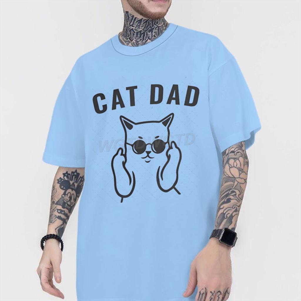 Fun Cat Dad Print T Shirt Men 100 Cotton Short Sleeve Tshirts Humor Fashion Animal Kitten Streetwear Crewneck Ropa Hombre