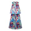 Women's Large Size Round Neck Sleeveless Printed Loose A-Line Top and Skirt Set