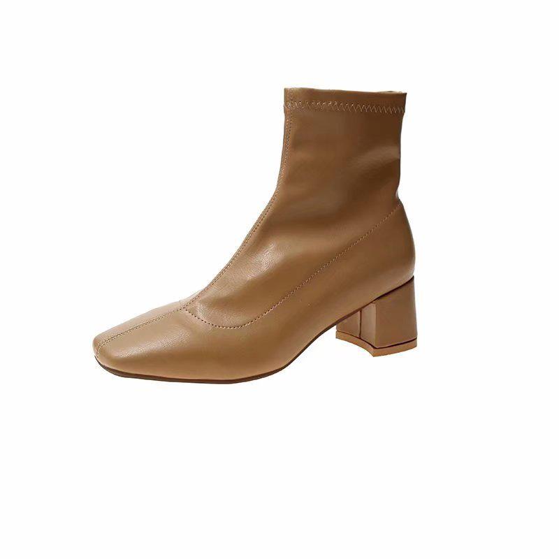 Korean  Autumn Winter New Women Boots Ankle Square Toe Mid-tube Thick-heeled Boots Women's Fashion High-heeled Women's Boots