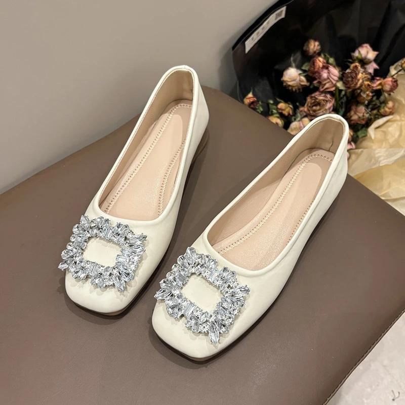 Fashion 2024 Hot Sale Ladies Shoes Shallow Women's Flats Fashion Crystal Daily Flats Women High Quality Round Toe Flat Low Heels Zapatos