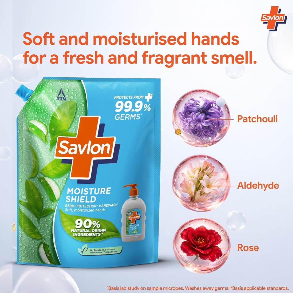 Savlon Moisture Shield Germ Protection Liquid Handwash Refill Pack Hydrating Family Size Skin Cleansing Gel 1.3L