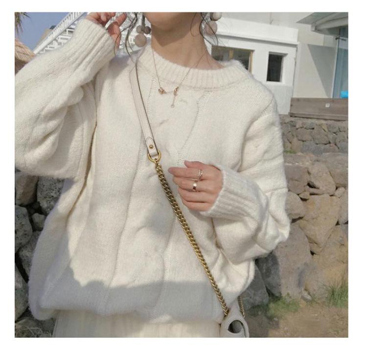 

Женский мягкий голубой свитер фуфу: Свободный пуловер из воскового трикотажа для осени и зимы One Size белый