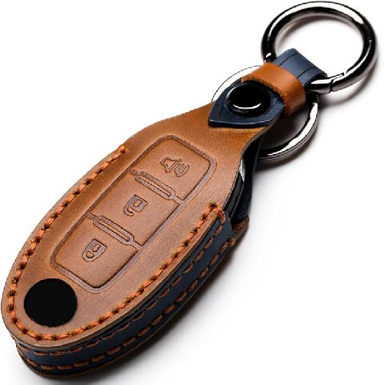 Leather Car Key Fob Cover Compatible With Nissan Keyless Remote Control For Nissan X-Trail Rogue Altima Quest Pathfinder Sentra Patrol Cima Fuga