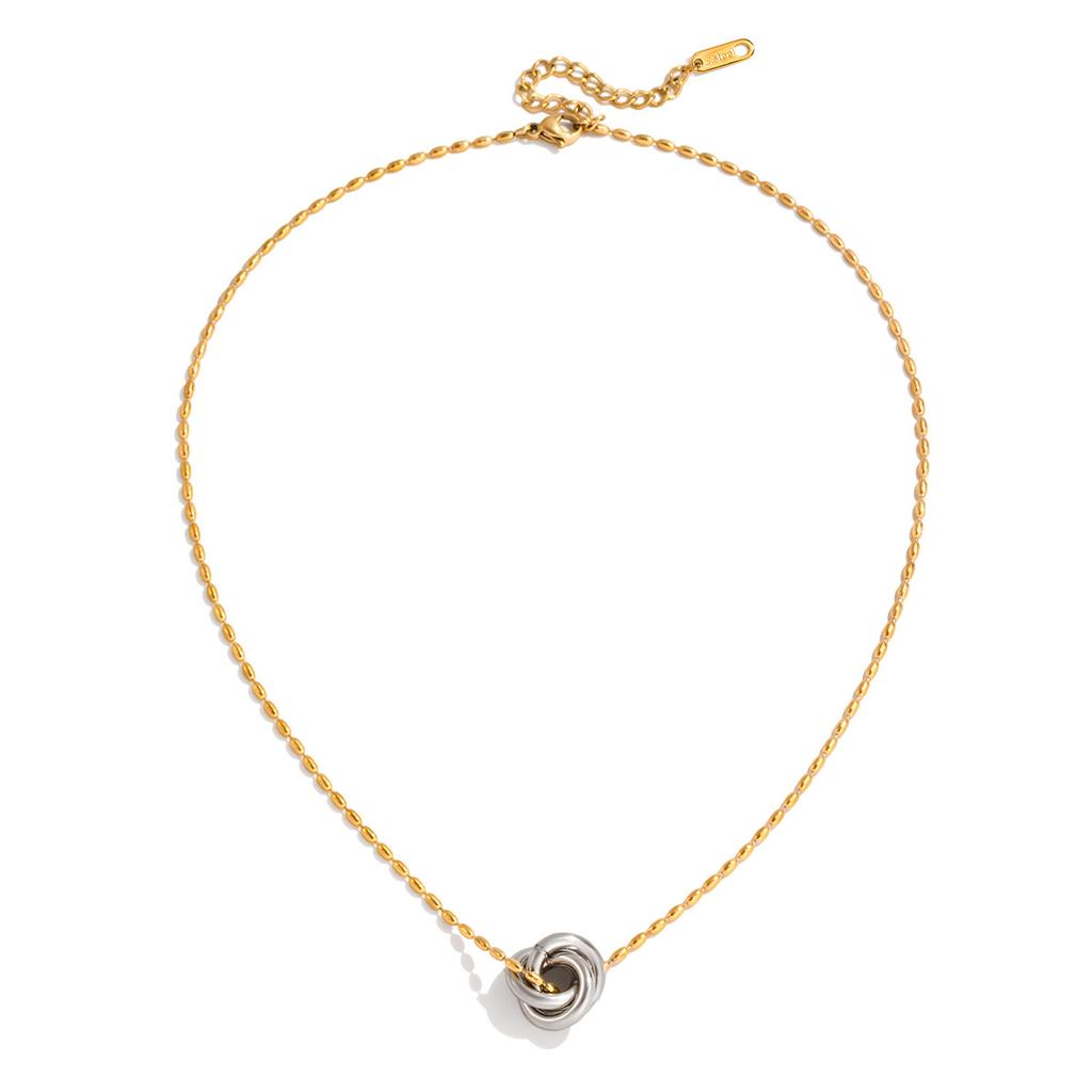 Design sense Classic style 18K gold, gold and silver color matching interlocking line winding interlocking necklace