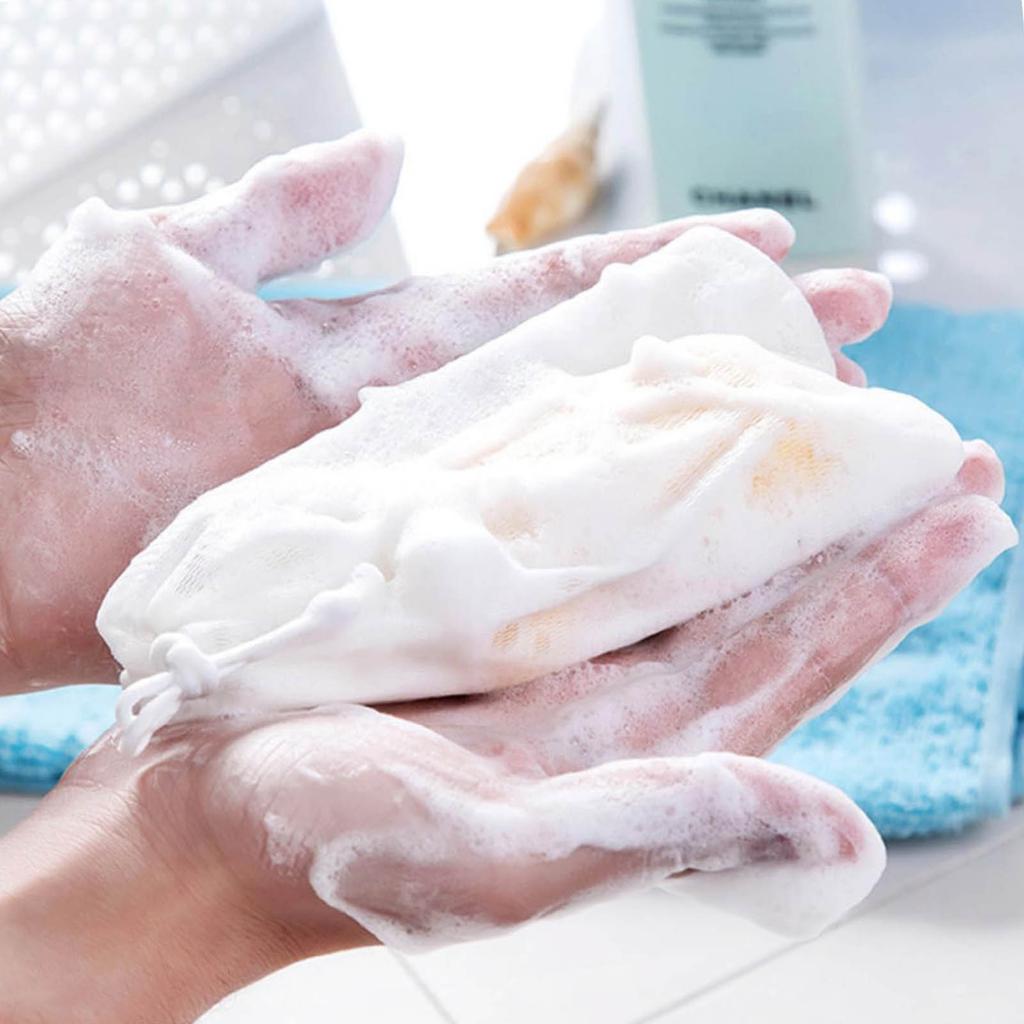Mesh Foaming Pouch For Soap Drawstring Design For Easy Use Quick Drying Comfortable Texture For Home Bathing Lathering Soap Net For Handmade Bars