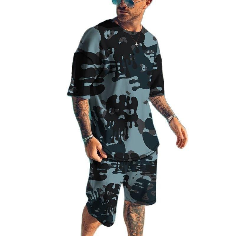 Summer New Men s Tracksuits 3D Printed T-shirt Set Camouflage Pattern Sportswear XXS