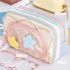 Multiple layers Pencil Cases with 2 Plush Stars Students School Supplies Large Capacity Pen Bag