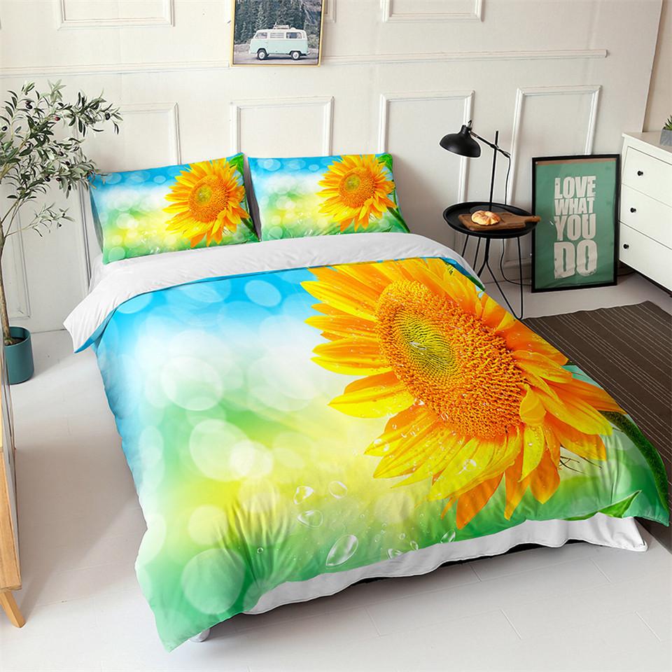 Sunflower Duvet Cover Set Yellow Flower Twin Bedding Set Polyester Black Gold Yellow Sunflowers Print Quilt Cover For Kids Teens