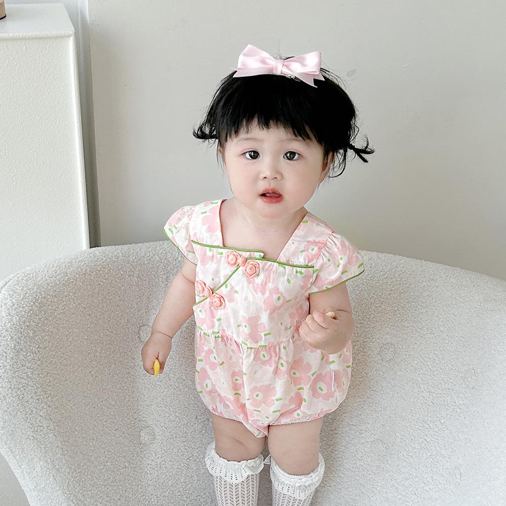 

Newborn Baby Girl Cotton Romper: Chinese Style Summer Harem Suit Size 73 рожевий