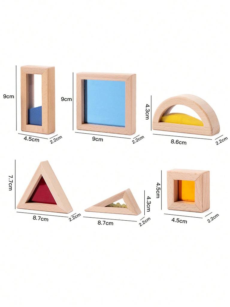 Children's Wooden Rainbow Acrylic Translucent Building Blocks for Creative Geometric Shape Assembly, Promoting Hand-eye Coordina