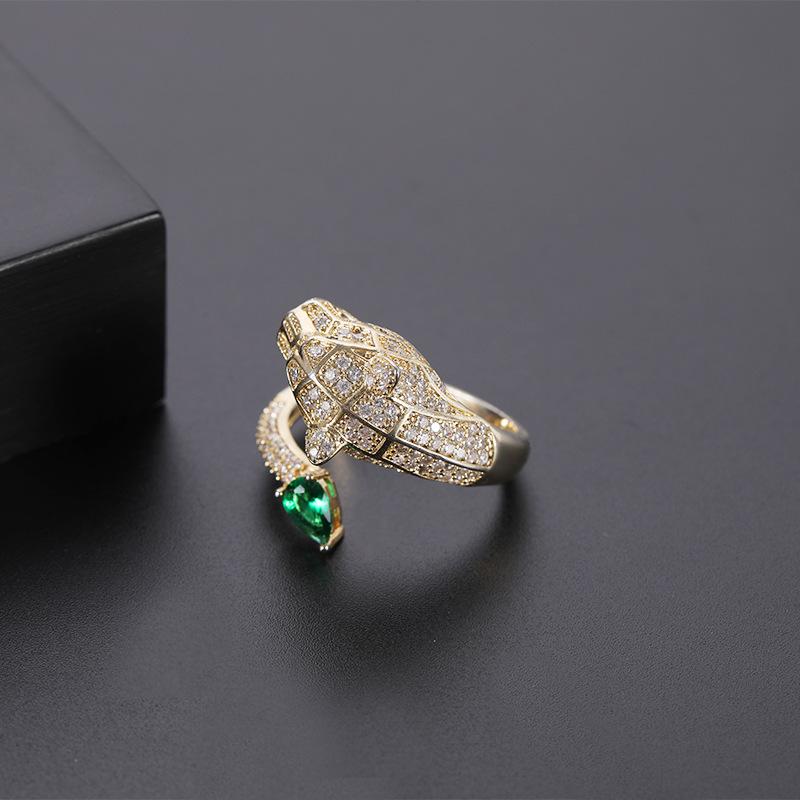 Personality Leopard Head Design Resizable Ring Hip Hop Punk Gold Color Wedding Rings for Women Men Zircon Christmas Gift