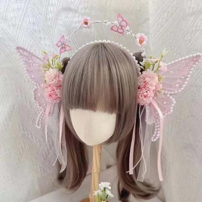 Elegant Sweet Butterfly Fairy Hair Hoop Mesh Kawaii Elf Ear Headband Embroidery Headwear Flower Headband Gift