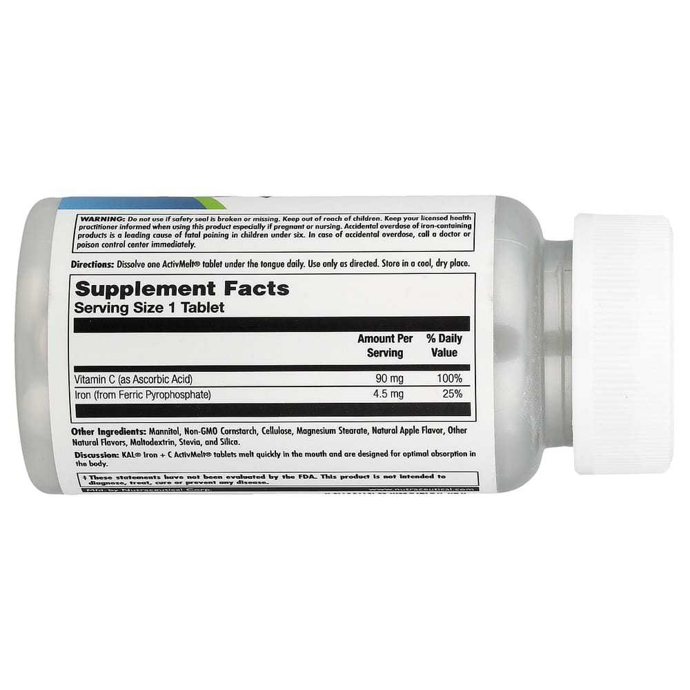 KAL Iron + Vitamin C Apple Micro Tablets, 90 Count