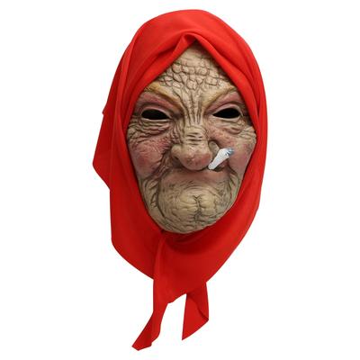 Old Woman Mask Creepy Halloween Smokey Granny Realistic Mask Scary Old Woman Wrinkle Face Latex Head Cover For Cosplay Props