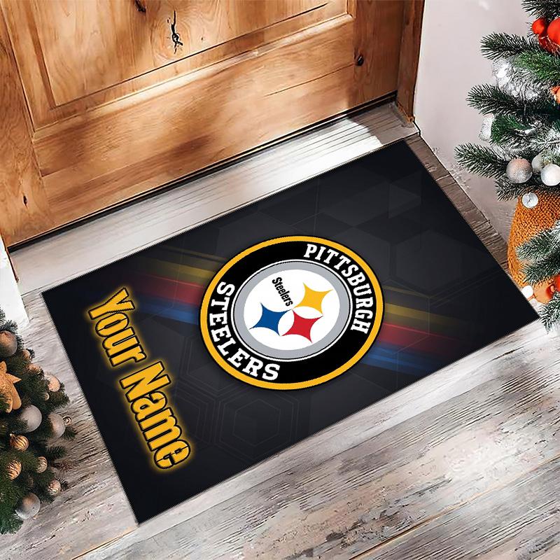 Pittsburgh Steelers Kristall-Samt-Teppich, Personalisierte rutschfeste Fußmatte mit individuellem Namenstext für Wohnkultur, Geschenk