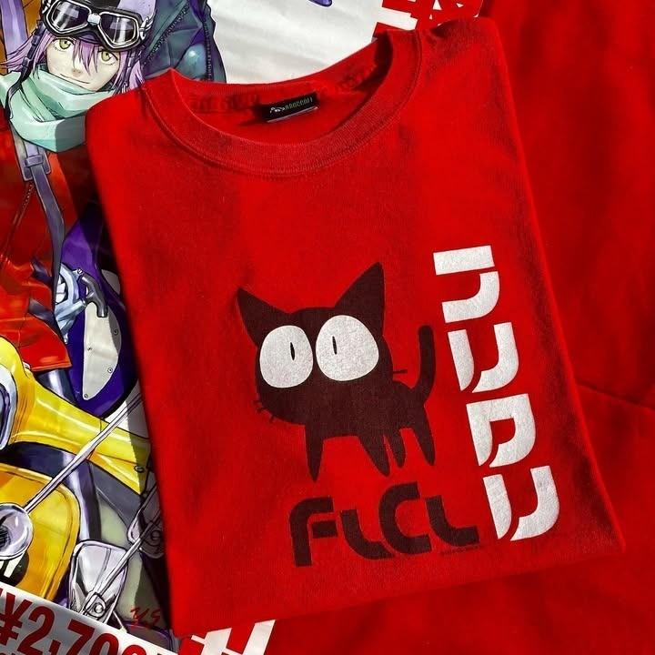 

1990s red cotton FLCL Takkun Cat anime Graphic Unisex Tee S5XL Unisex T-Shirt XXXXL