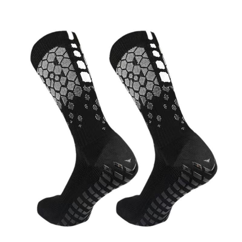 Grid Towel Bottom Mid-Calf Non-Slip Football Training Socks - Thickened Glue-Dot Design for Professional Sports Competition.