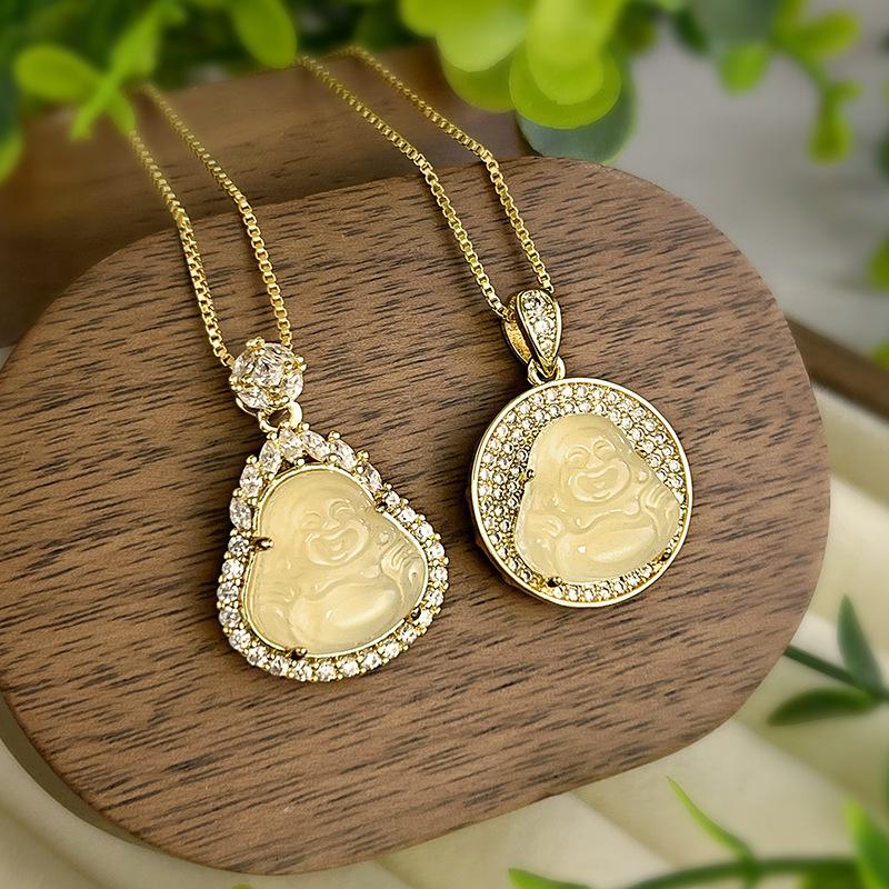Natural Chalcedony Buddha Gong Laughing Buddha Set Pendant Bracelet Inlaid With New Chinese Jewelry High-End Women'S Style