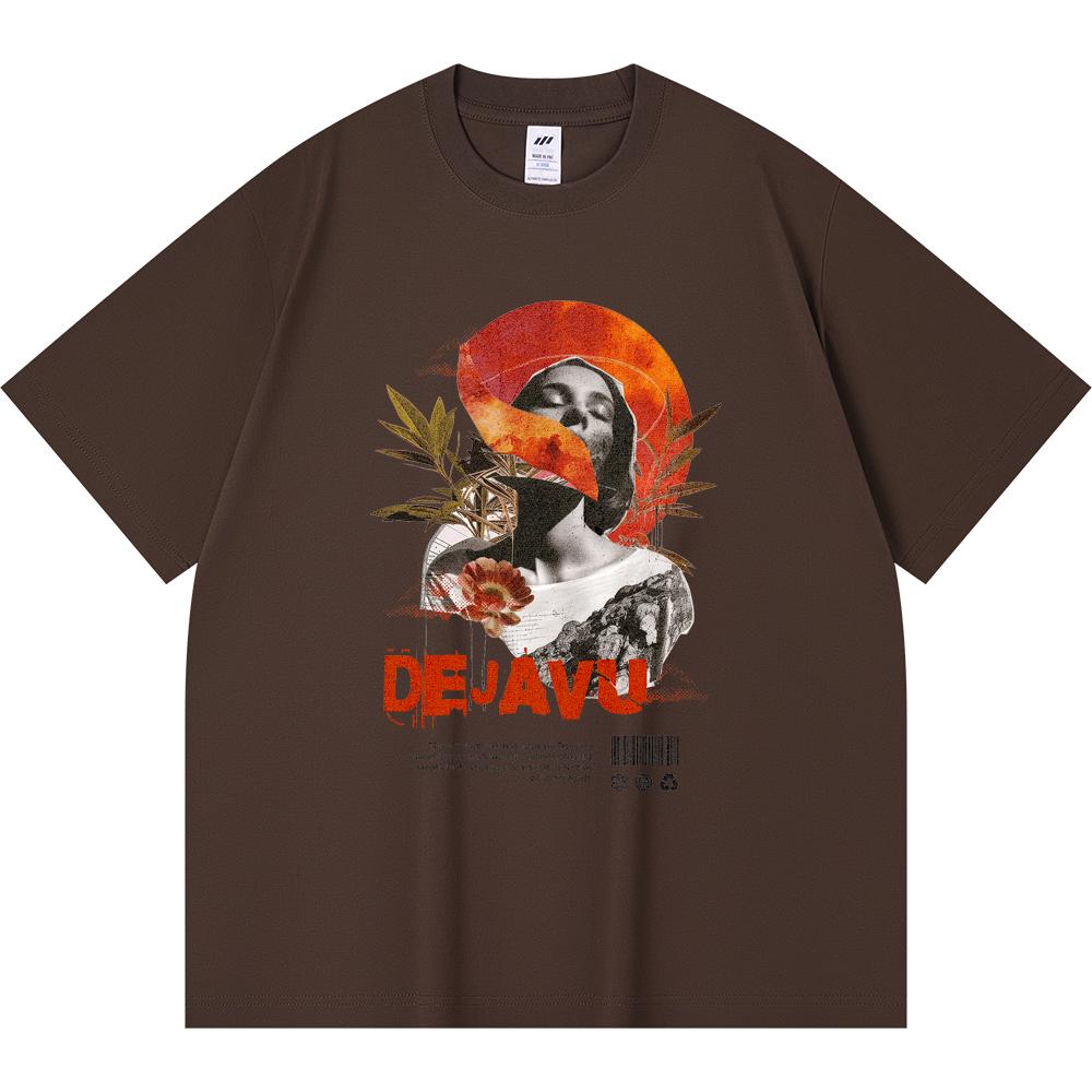 

230GSM 100% Cotton T-Shirt Dejavu Print Tees Funny Harajuku Style Combed Cotton Tshirt XS абрикосовый