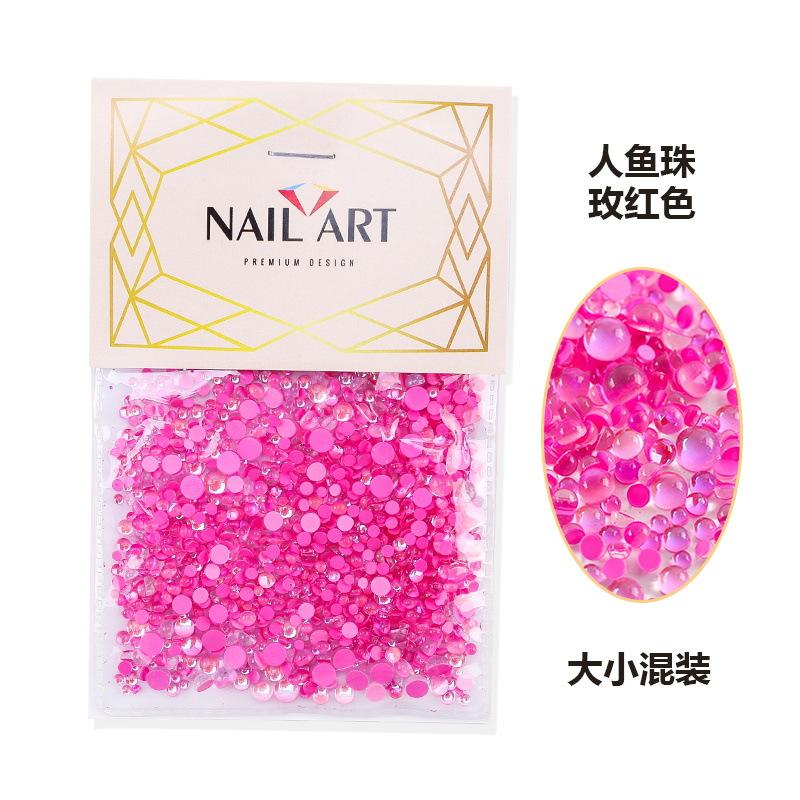 Diy Nail Man Fish Bead Aurora Symphony Semicircular Pearl Nail Art Bubble Bead Nail Jewelry Flat Bottom Bead Mix