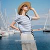 Women's Striped Embroidered Knit Short-Sleeve Top