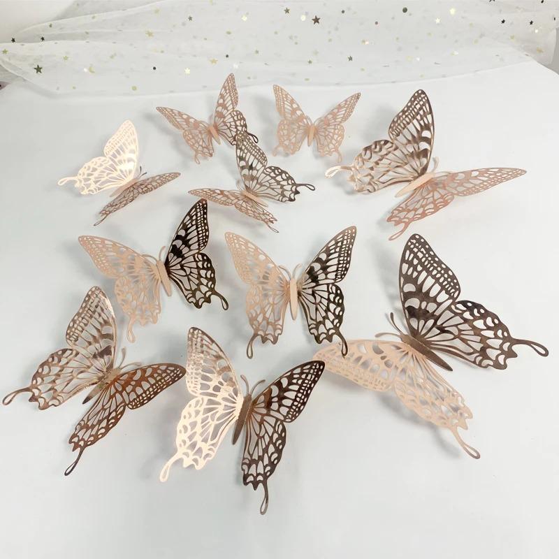 12Pcs 3D Hollow Colorful Butterfly Wall Stickers For Wedding Decoration Bedroom Children's Room Wall Art Kids Room Living Room
