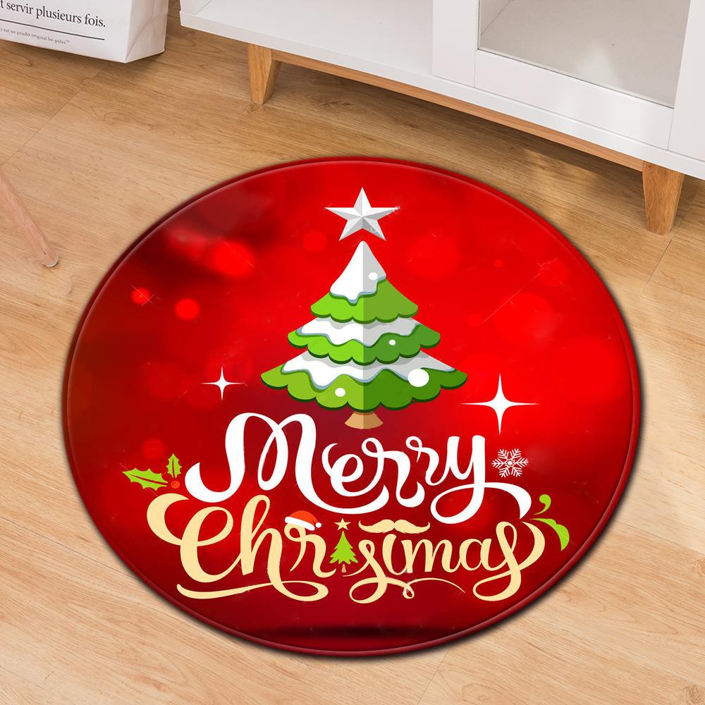 Christmas Festive Door Mat Household Non-Slip Round Floor Mat Living Room Coffee Table Bedroom Carpet