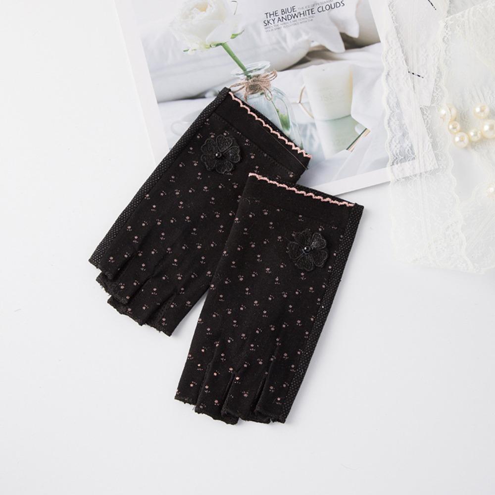 Cotton Women Half-finger Gloves Anti-slip Driving Gloves Fashion Sunscreen Gloves  Outdoor Sports