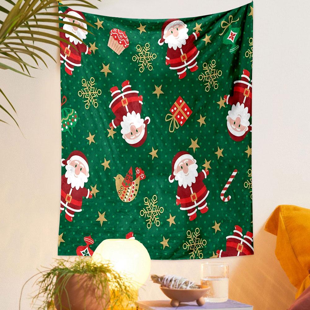Christmas Santa and Gifts Pattern Patterned Tapestry Decorative Wall Hanging, Home Bedroom Living Room Decor