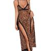 European and American New Fat MM Sex Underwear Leopard Print Perspective Backless Suit Sexy Transparent Lace Dress