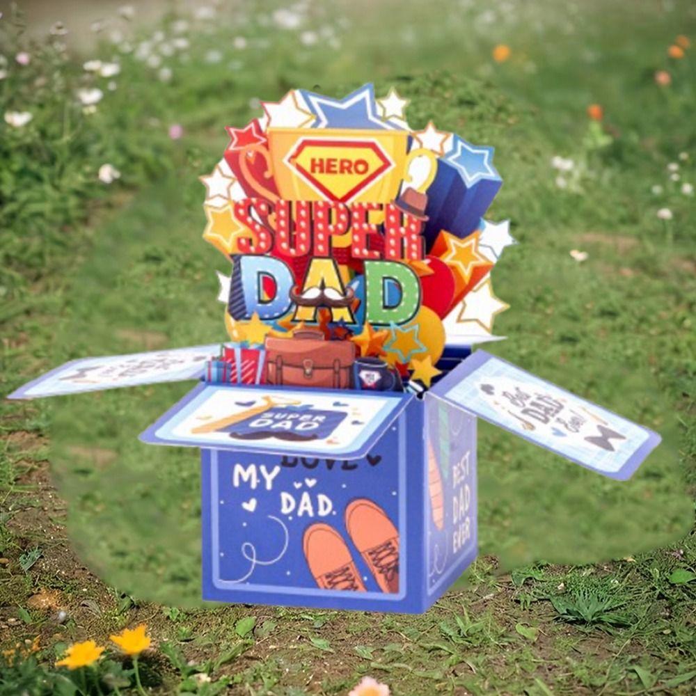 Super Dad Father's Day Gift Blue Pop Up Blessing Card Funny 3D Up Greeting Cards  Grandpa