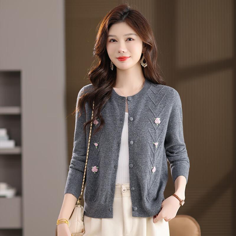 

YILITON Women s 100% Pure Wool Embroidered Cardigan XL